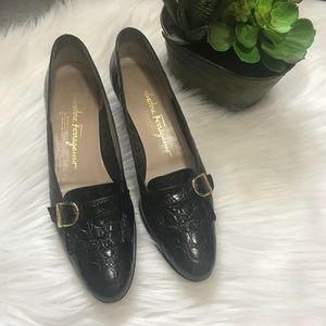 SALVATORRE FERRAGAMO crocodile loafer flats